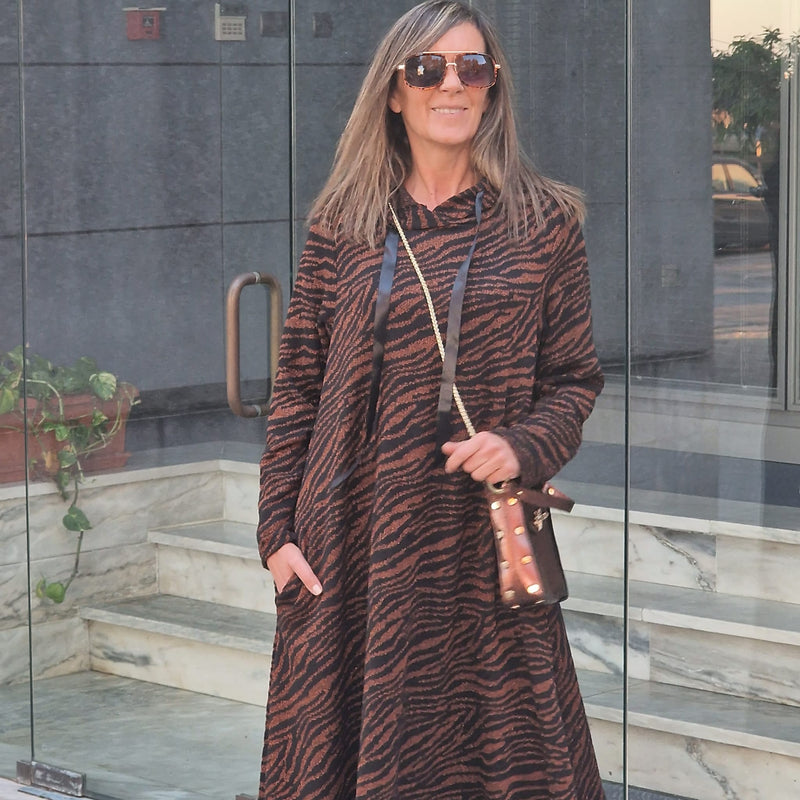 VESTIDO SPUTNIK NIGHT BLACK & COBRE