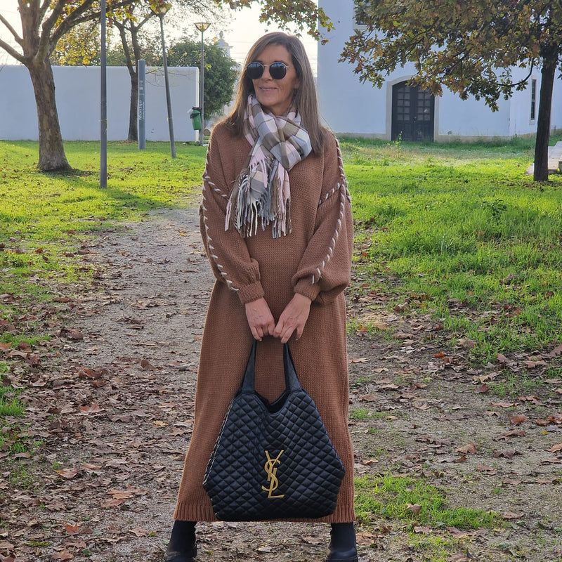 LIPS CAMEL KNITTED DRESS