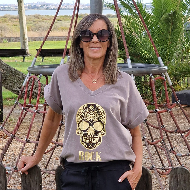 T-SHIRT SKULL MARRON
